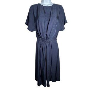 Vince Womens Navy Midi Dress With Drawstring Waist size Medium Short Sleeves